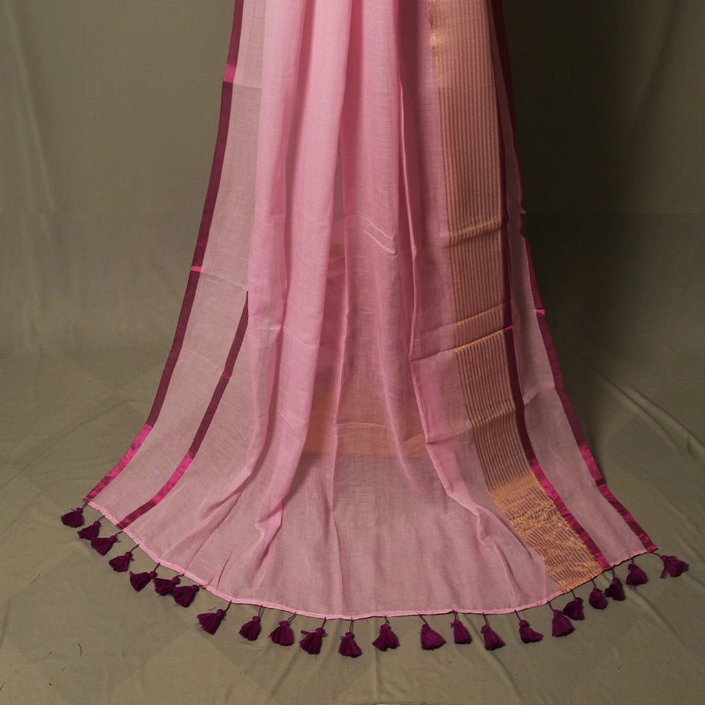 Light Pink Mul Cotton Saree – Soft, Elegant Daily & Casual Wear - Kottanz Loom CoSareeKottanzloom
