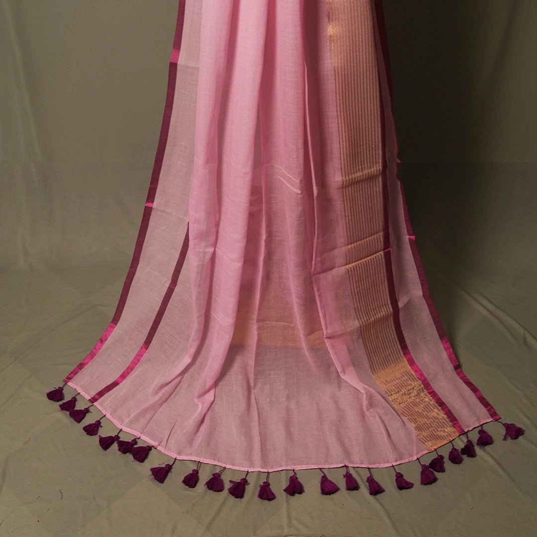 Light Pink Mul Cotton Saree – Soft, Elegant Daily & Casual Wear - Kottanz Loom CoSareeKottanzloom