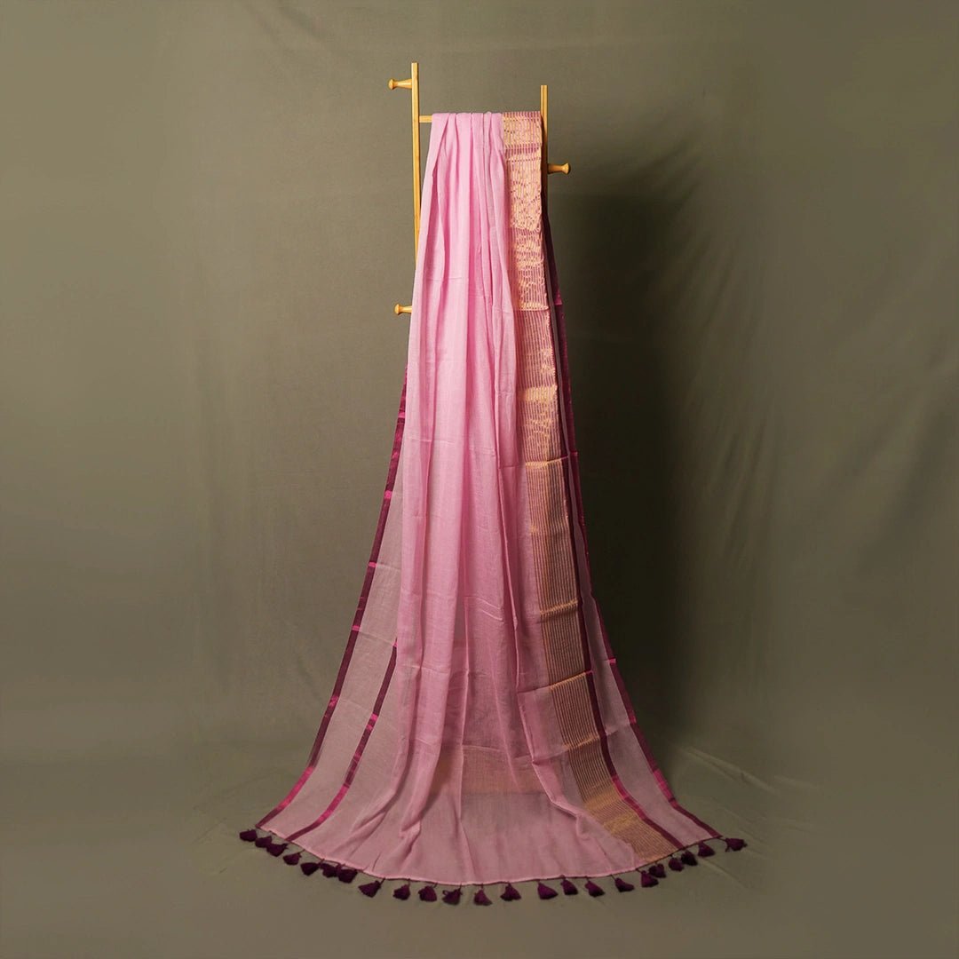 Light Pink Mul Cotton Saree – Soft, Elegant Daily & Casual Wear - Kottanz Loom CoSareeKottanzloom