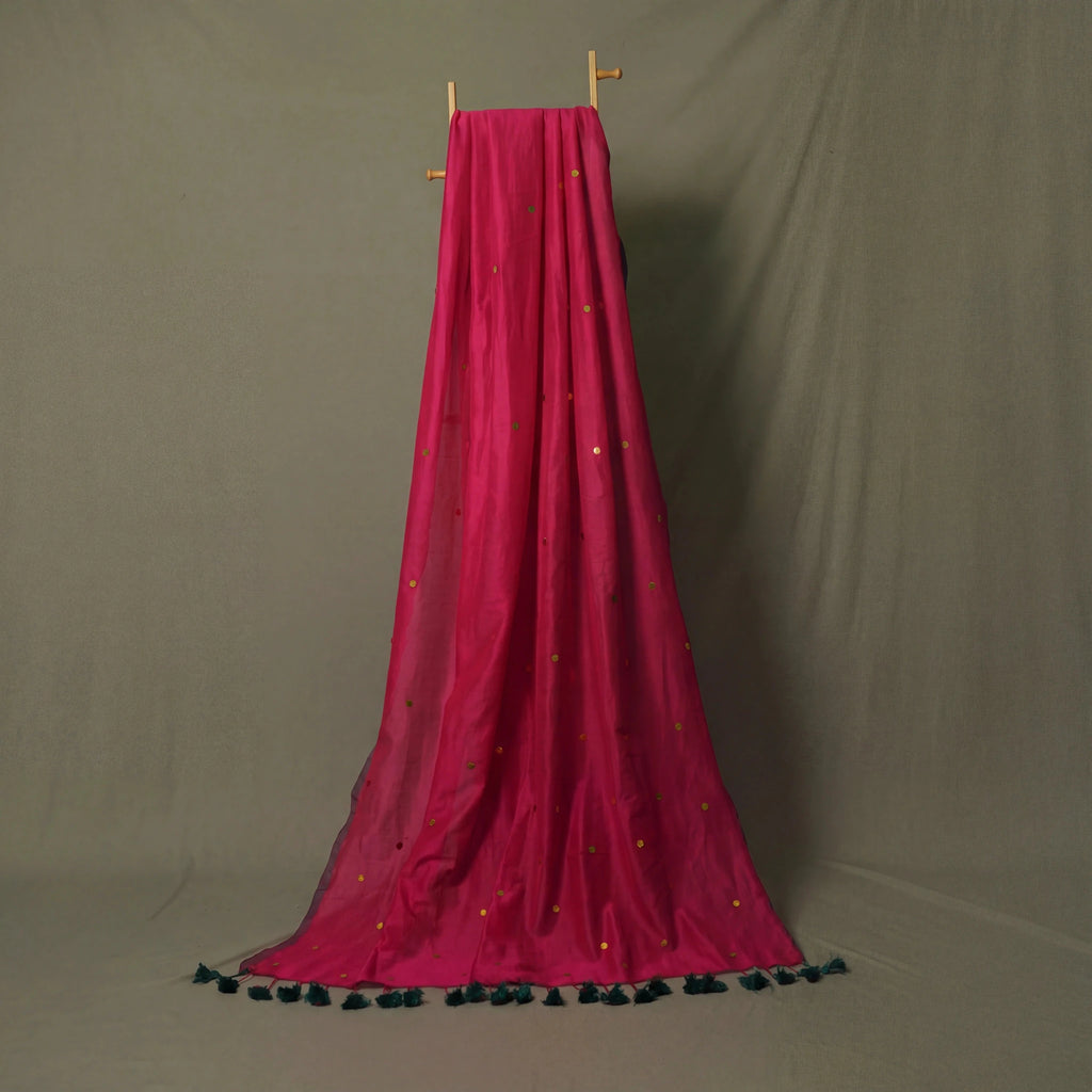 Magenta Gini Khadi Saree – Handwoven Cotton Saree with Sequin Work - Kottanz Loom CoSareeKottanzloom