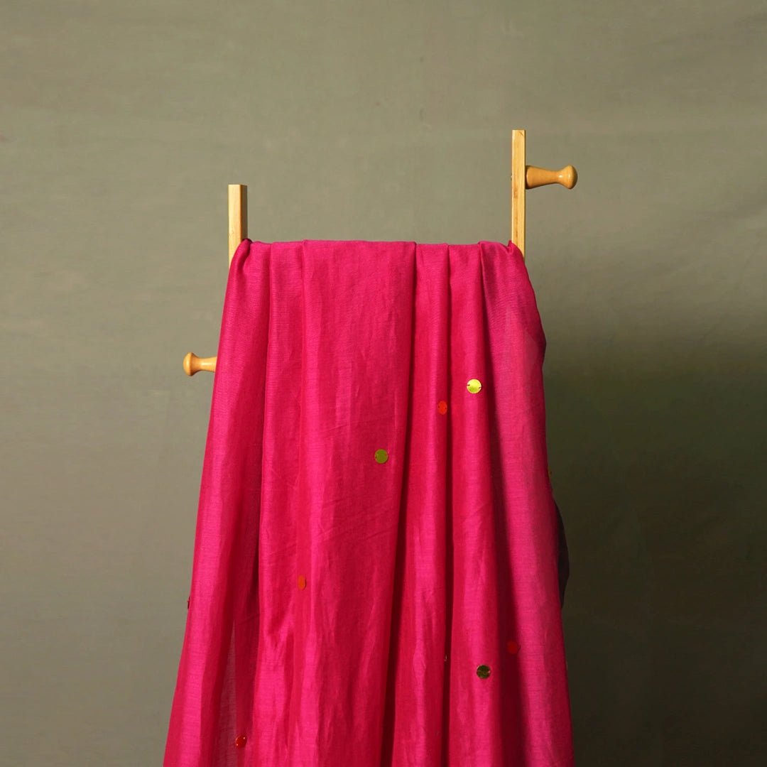 Magenta Gini Khadi Saree – Handwoven Cotton Saree with Sequin Work - Kottanz Loom CoSareeKottanzloom