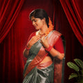 Metallic Grey Saree with Red Zari Border | Contemporary Silk Saree - Kottanz Loom CoSareeKottanz Loom Co