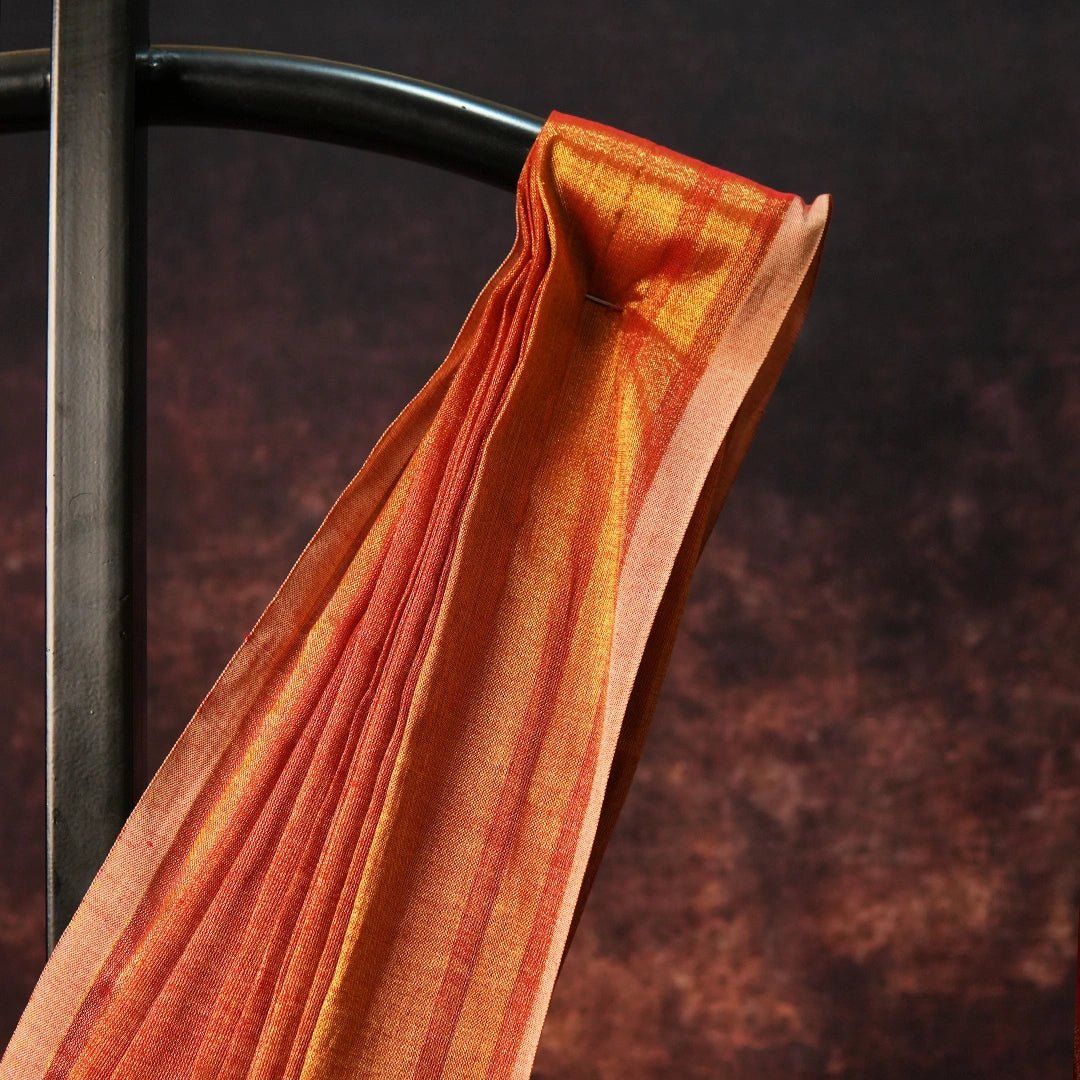 Orange Raga Tissue Saree – Indian Handcrafted Festive Wear Gift - Kottanz Loom CoSareeKottanzloom