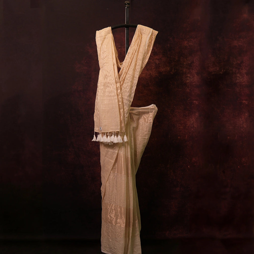 White Mul Cotton Saree | Handwoven Lightweight Indian Saree