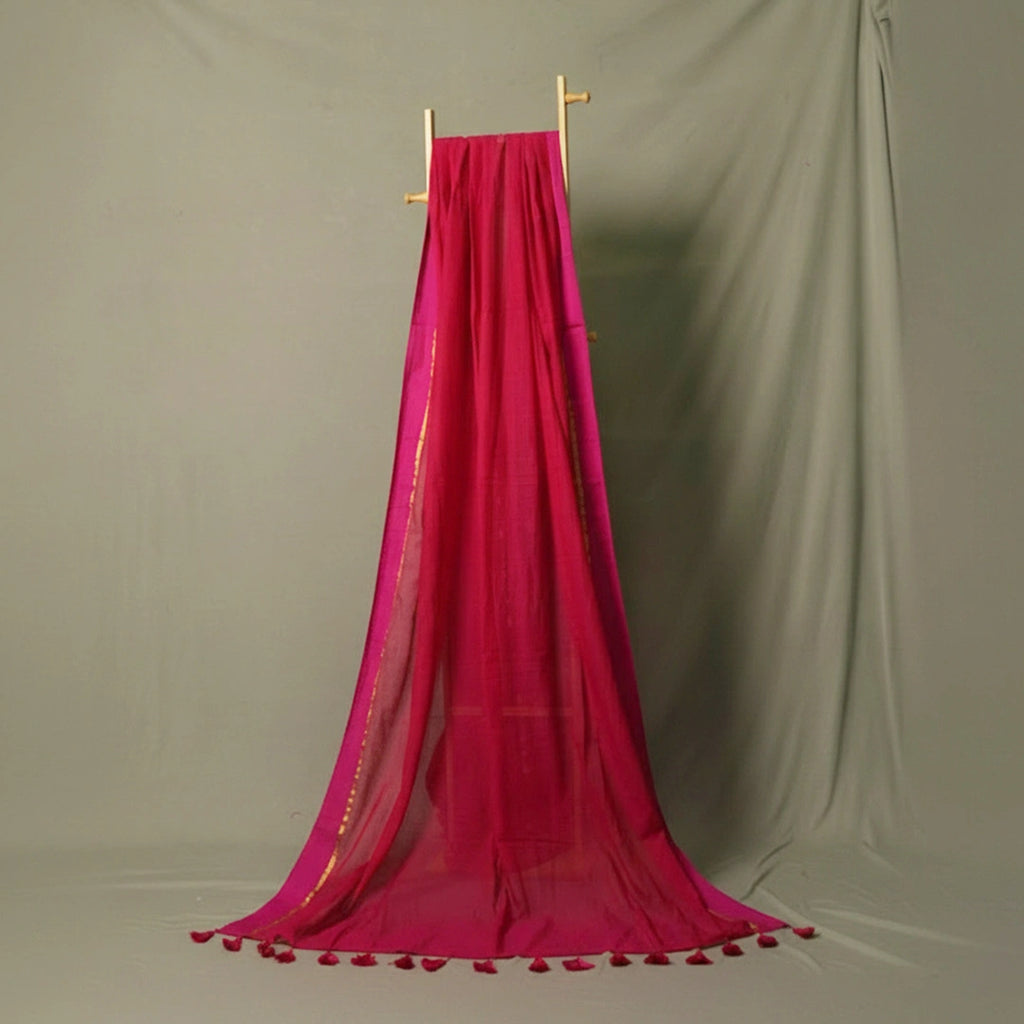 Pink Mulmul Cotton Saree on Hanger – Wedding Guest Modern Traditional Statement Festive Saree – Kottanz Loom Co