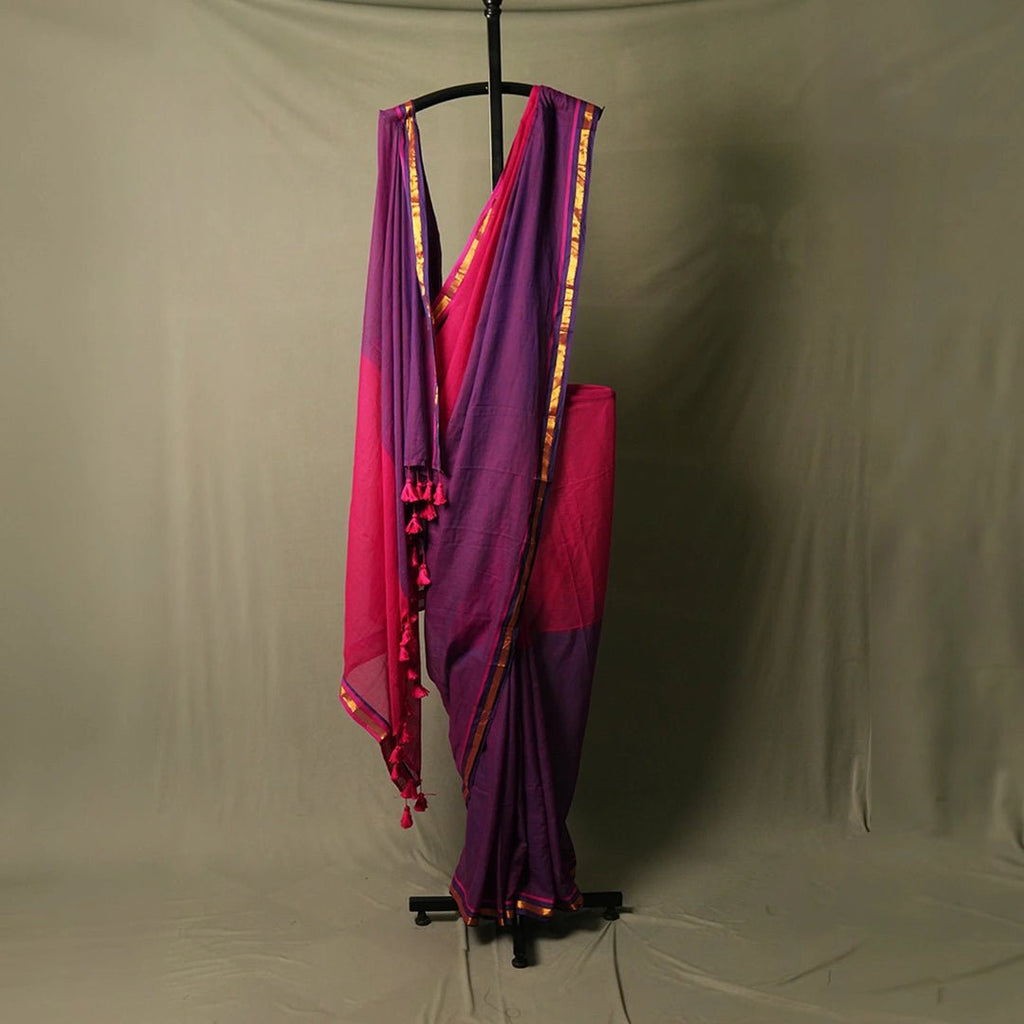 Pink & Purple Mul Cotton Saree – Soft, Stylish Daily Wear Saree - Kottanz Loom CoSareeKottanzloom