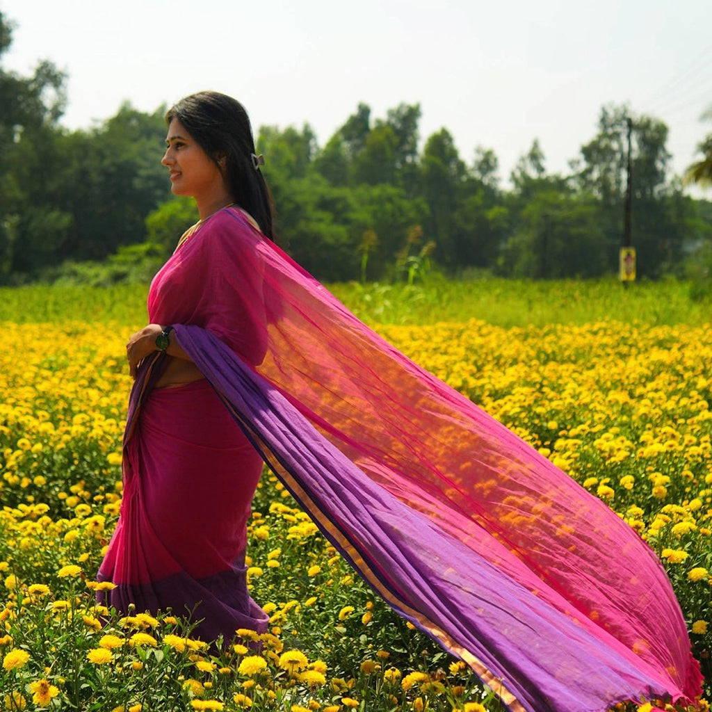 Pink & Purple Mul Cotton Saree – Soft, Stylish Daily Wear Saree - Kottanz Loom CoSareeKottanzloom