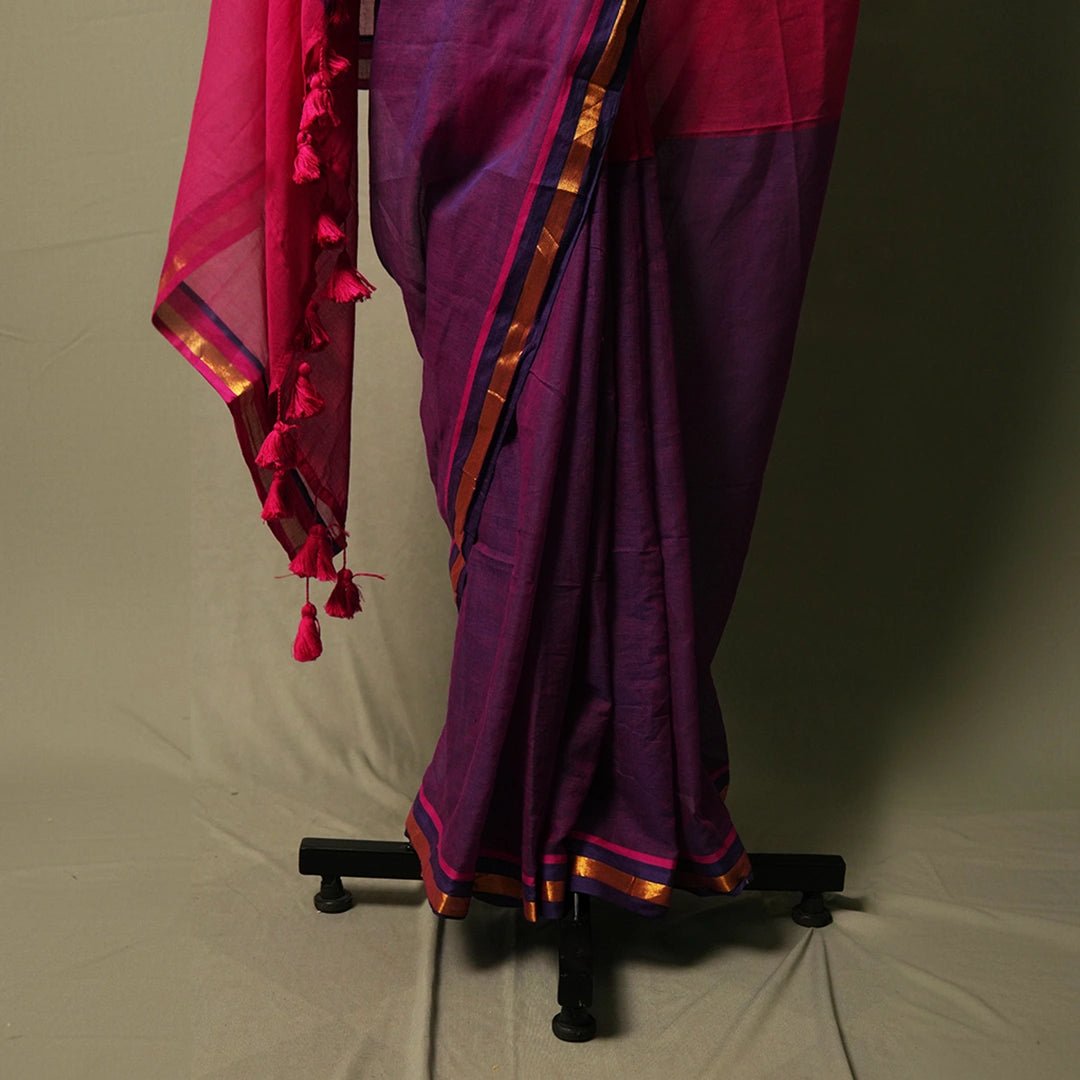 Pink & Purple Mul Cotton Saree – Soft, Stylish Daily Wear Saree - Kottanz Loom CoSareeKottanzloom