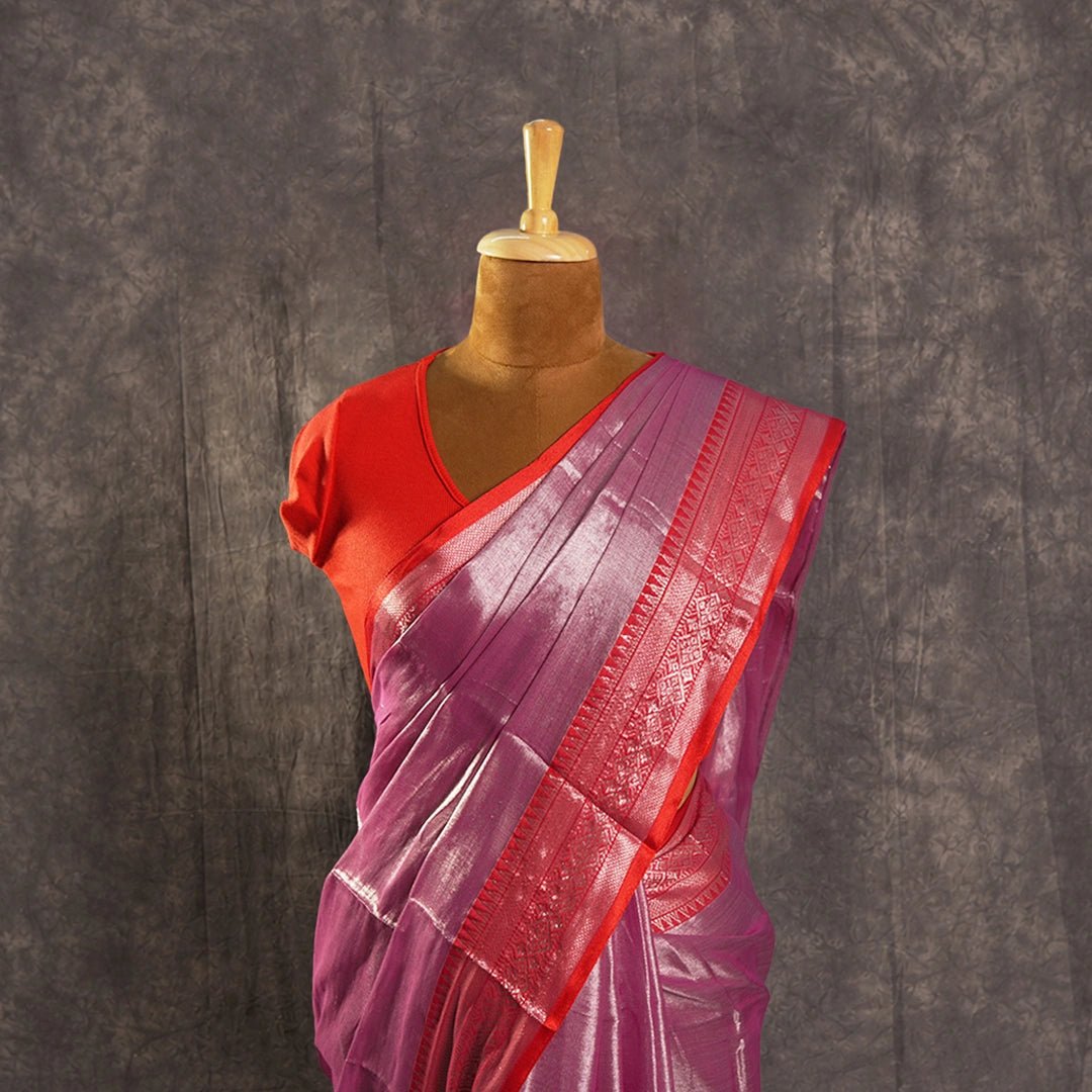 Pink Red Accent Handloom Saree | Traditional Festive Ethnic Wear - Kottanz Loom CoSareeKottanz Loom Co