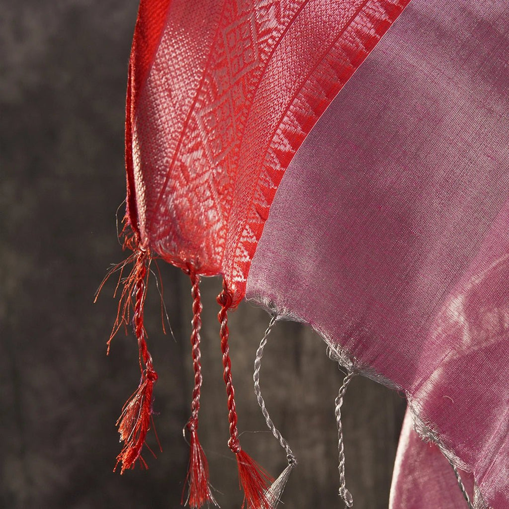 Pink Red Accent Handloom Saree | Traditional Festive Ethnic Wear - Kottanz Loom CoSareeKottanz Loom Co