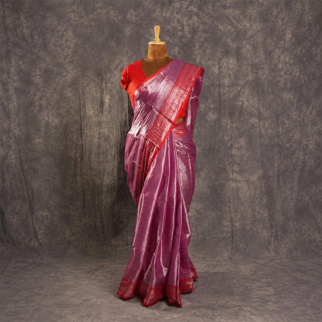 Pink Red Accent Handloom Saree | Traditional Festive Ethnic Wear - Kottanz Loom CoSareeKottanz Loom Co