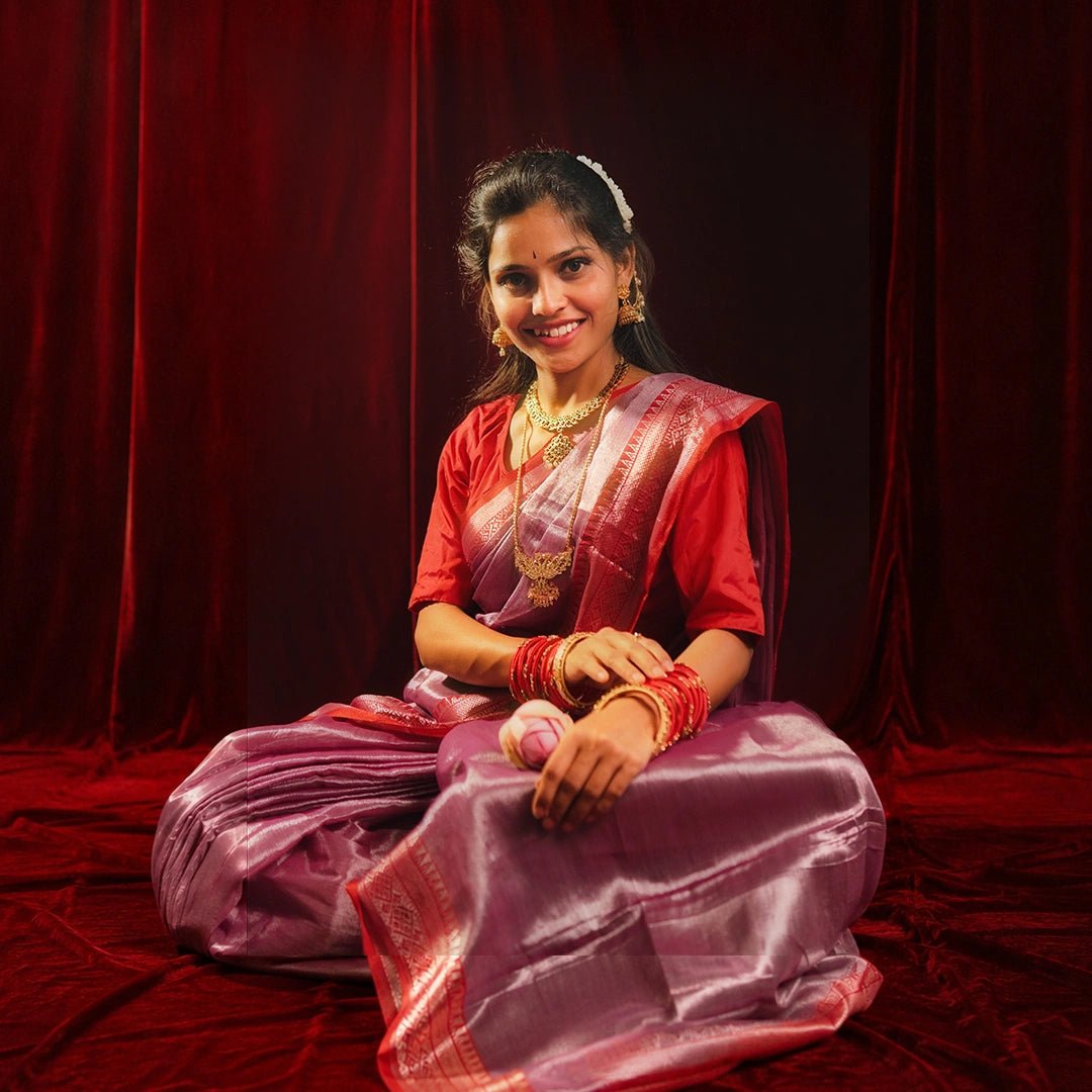 Pink Red Accent Handloom Saree | Traditional Festive Ethnic Wear - Kottanz Loom CoSareeKottanz Loom Co