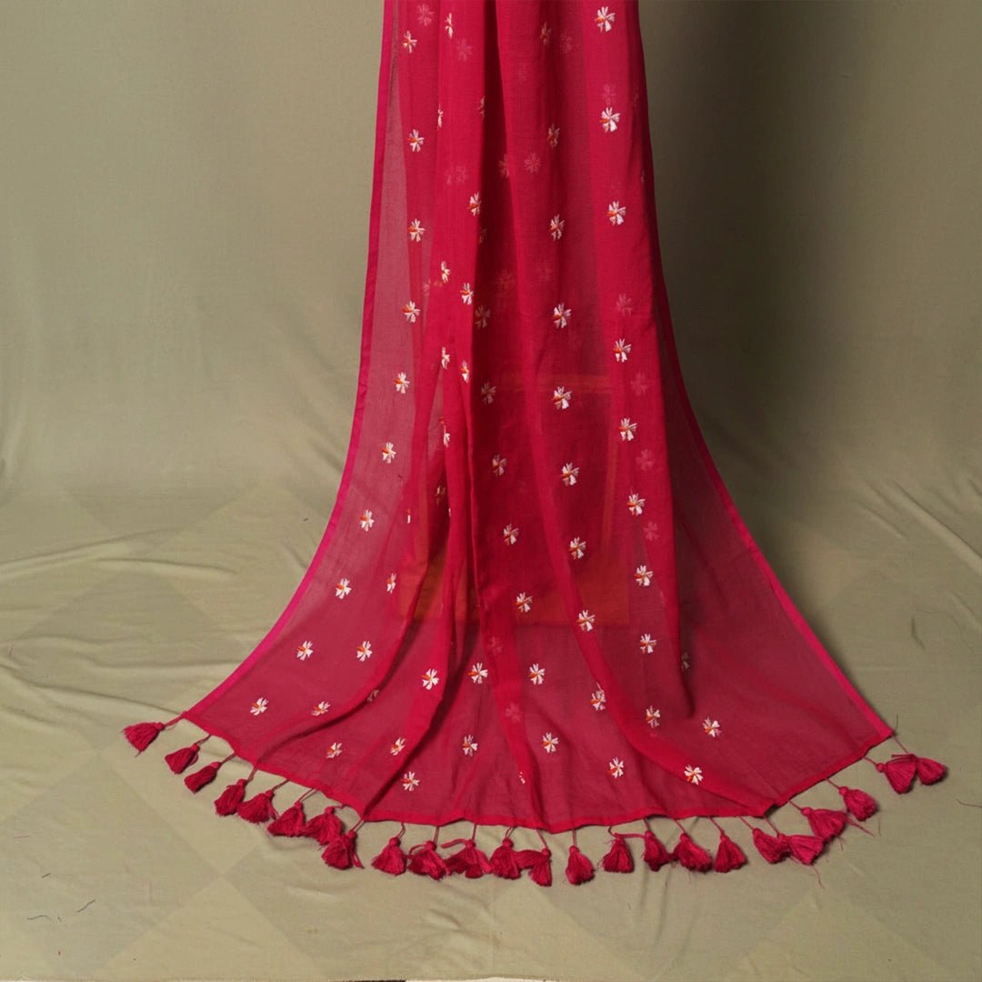 Pink Shiwli Flower Embroidery Saree – Elegant Festive Party Wear - Kottanz Loom CoSareeKottanzloom