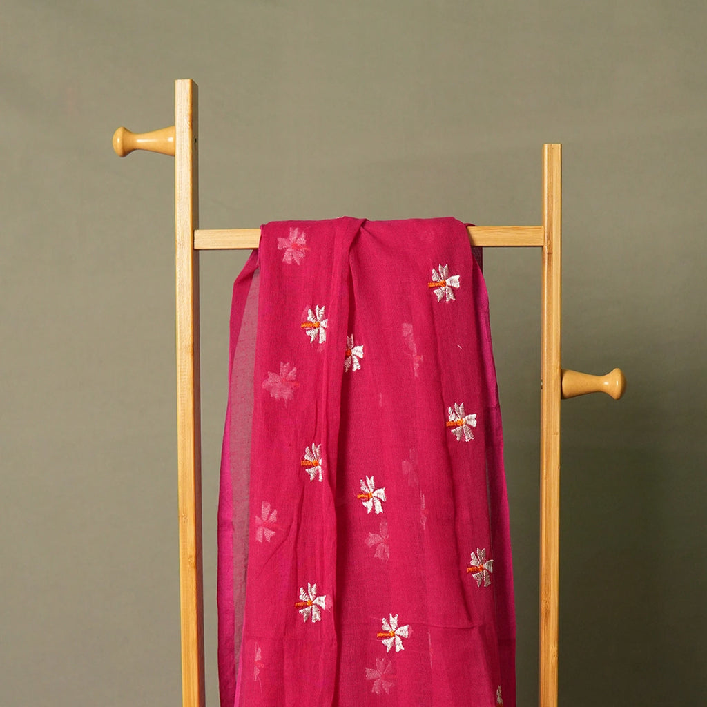 Pink Shiwli Flower Embroidery Saree Side Drape – Cocktail Main Character Lightweight Festive Saree – Kottanz Loom Co
