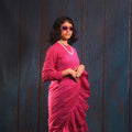 Pink Soft Frill Handcrafted Saree with Floral Brooch - Kottanz Loom CoSareeKottanz Loom Co