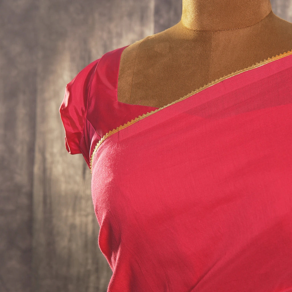 Pretty in Pink – Handwoven Khadi Saree with Gold Edging