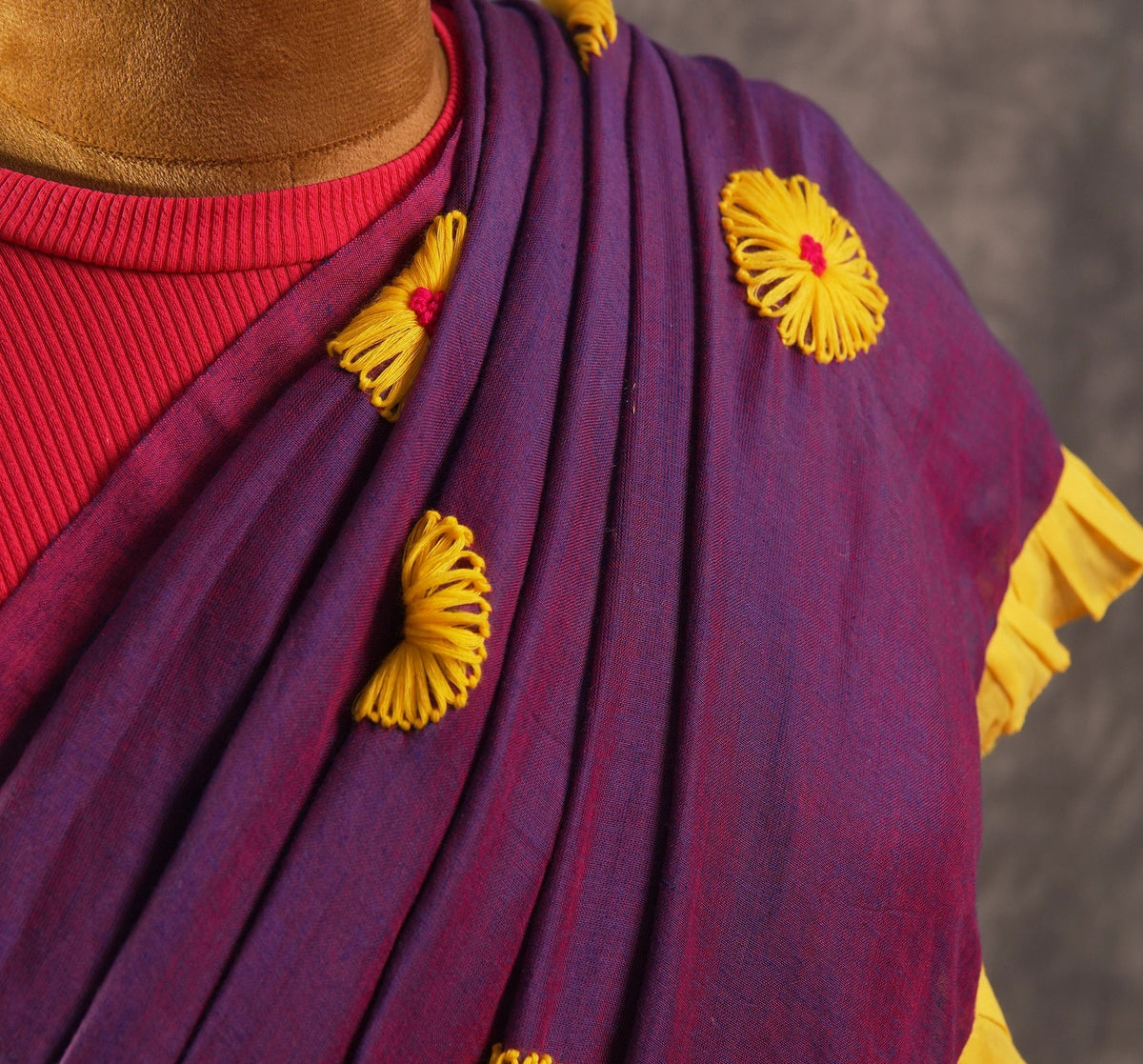 Plum Floral Ruffle Saree Set – Designer Wedding Party Wear - Kottanz Loom CoSareeKottanz Loom Co