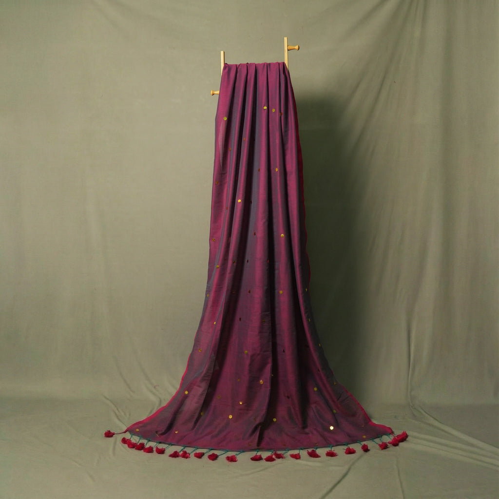 Purple Gini Khadi Saree on Hanger – Elegant Handwoven Statement Festive Cotton Saree – Kottanz Loom Co