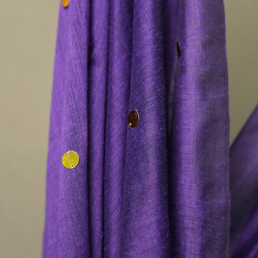 Purple Gini Khadi Saree – Handwoven Cotton Saree with Sequin Detail - Kottanz Loom CoSareeKottanzloom