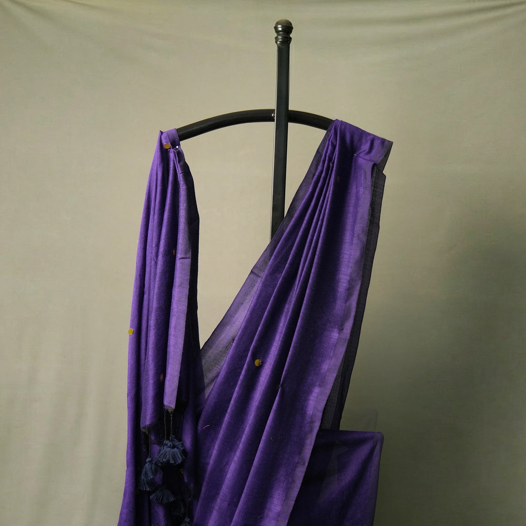 Purple Gini Khadi Saree – Handwoven Cotton Saree with Sequin Detail - Kottanz Loom CoSareeKottanzloom