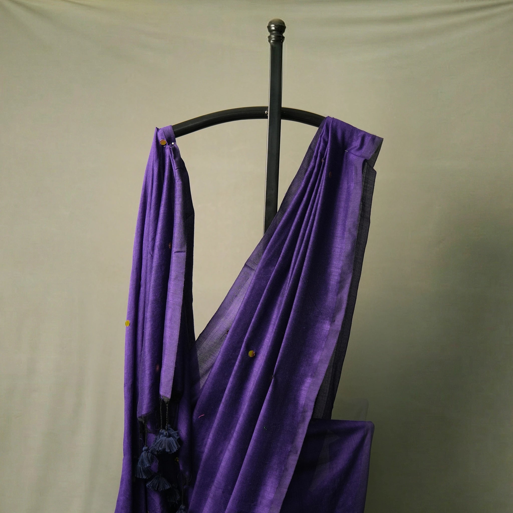 Purple Gini Khadi Saree – Handwoven Cotton Saree with Sequin Detail - Kottanz Loom CoSareeKottanzloom