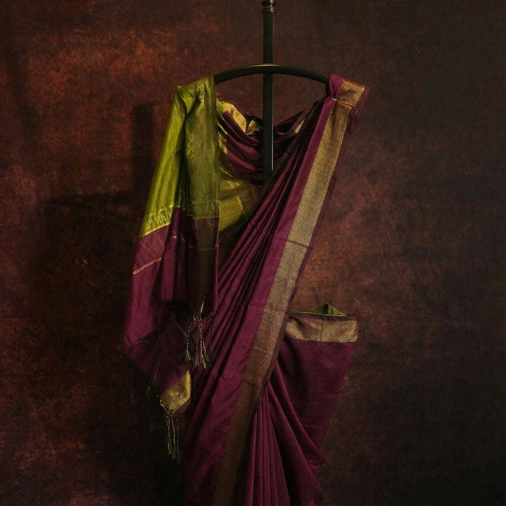 Purple Mul Cotton Jacquard Saree | Handwoven Traditional Drape - Kottanz Loom CoSareeKottanzloom