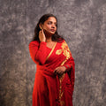 Red Bloom and Bold Saree | Designer Floral Print Saree with Golden Border - Kottanz Loom CoSareeKottanz Loom Co