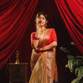 Golden Red Accent Handloom Saree | Traditional Wedding Ethnic Wear