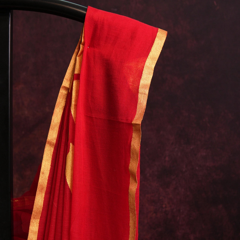 Red Bloom and Bold Saree | Designer Floral Print Saree with Golden Border