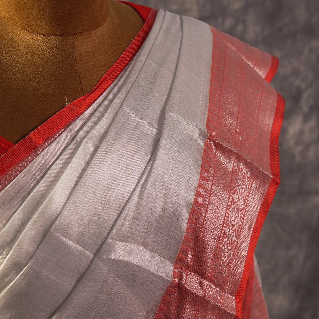 Silver Red Accent Handloom Saree | Traditional Festive Ethnic Wear - Kottanz Loom CoSareeKottanz Loom Co