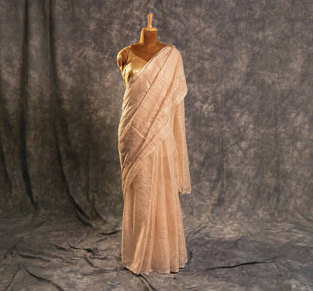 Soft Gold Shimmer Saree Set – Elegant Festive Party Wear - Kottanz Loom CoSareeKottanz Loom Co