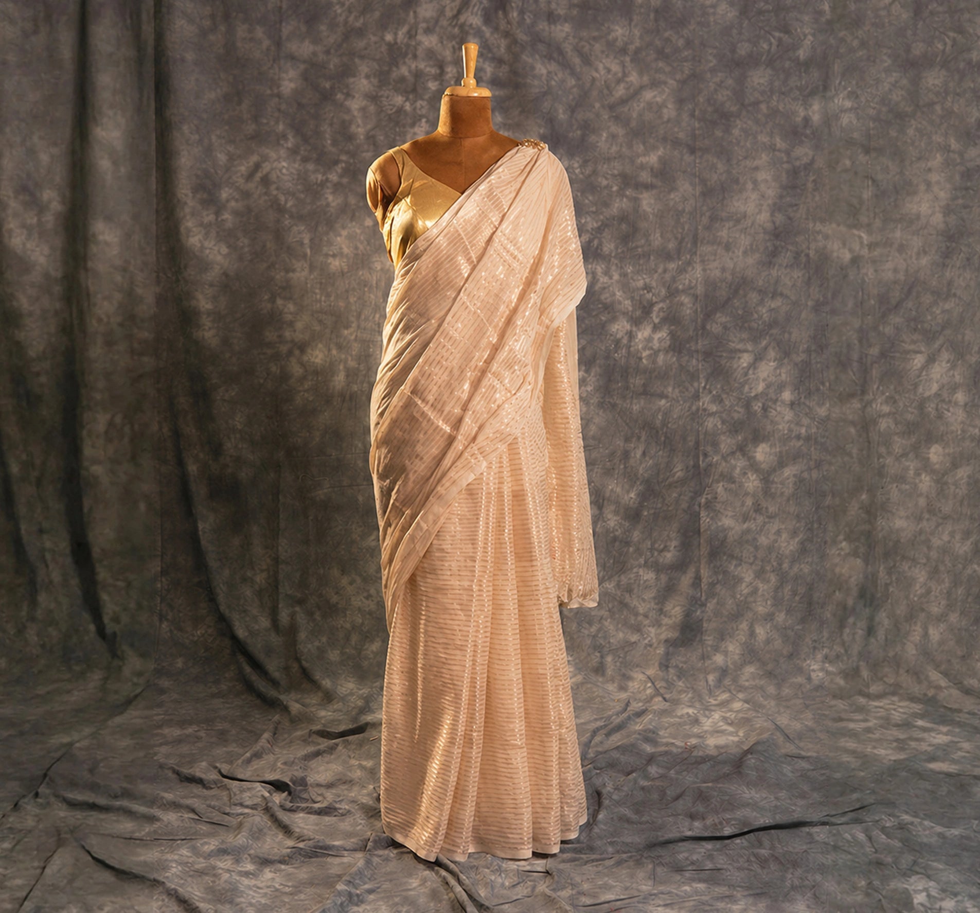 Soft Gold Shimmer Saree Set – Elegant Festive Party Wear - Kottanz Loom CoSareeKottanz Loom Co