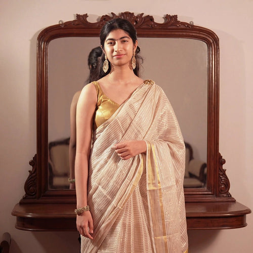 Soft Gold Shimmer Saree Set – Elegant Festive Party Wear - Kottanz Loom CoSareeKottanz Loom Co