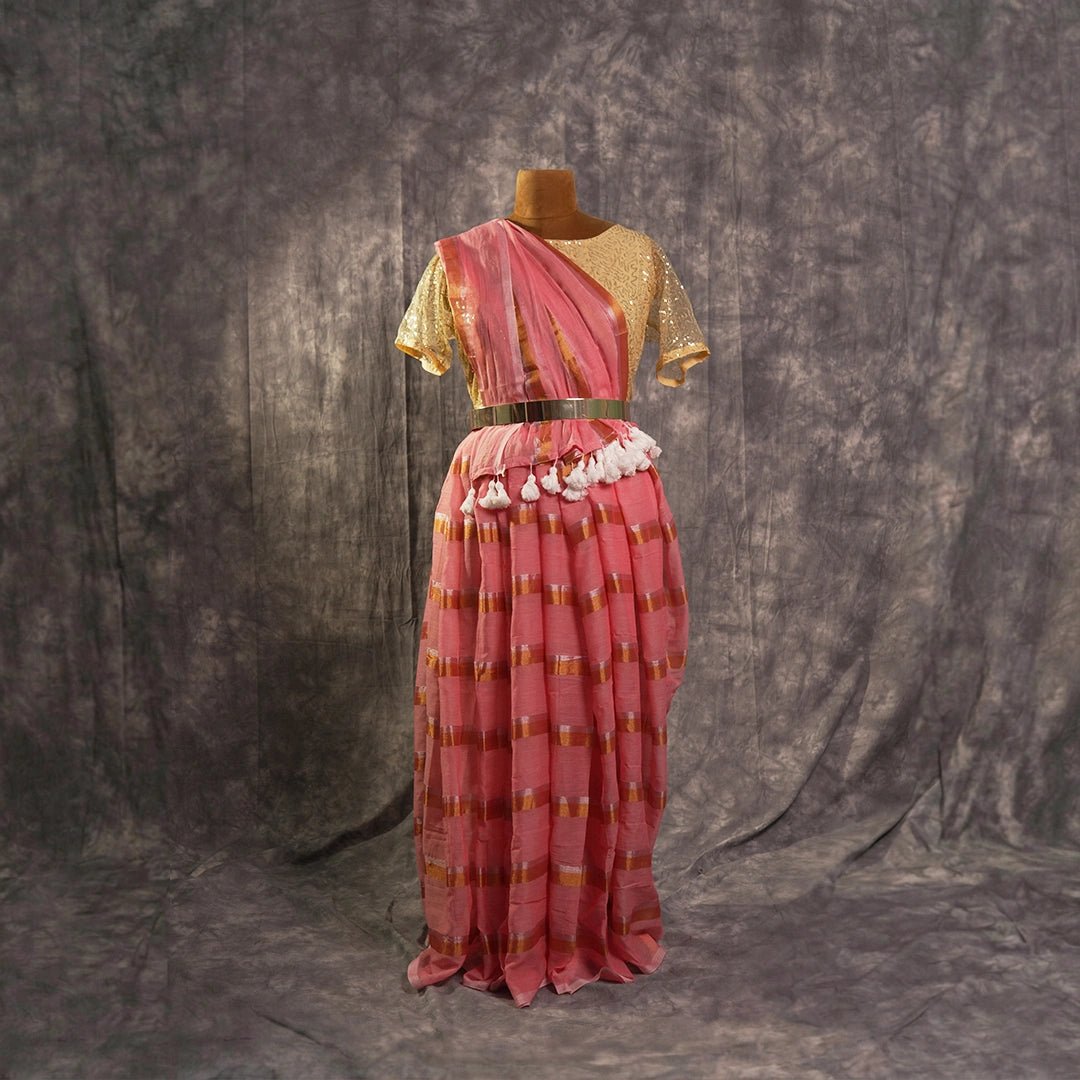 Soft Pink Handloom Zari Stripe Saree | Festive Traditional Weave - Kottanz Loom CoSareeKottanz Loom Co