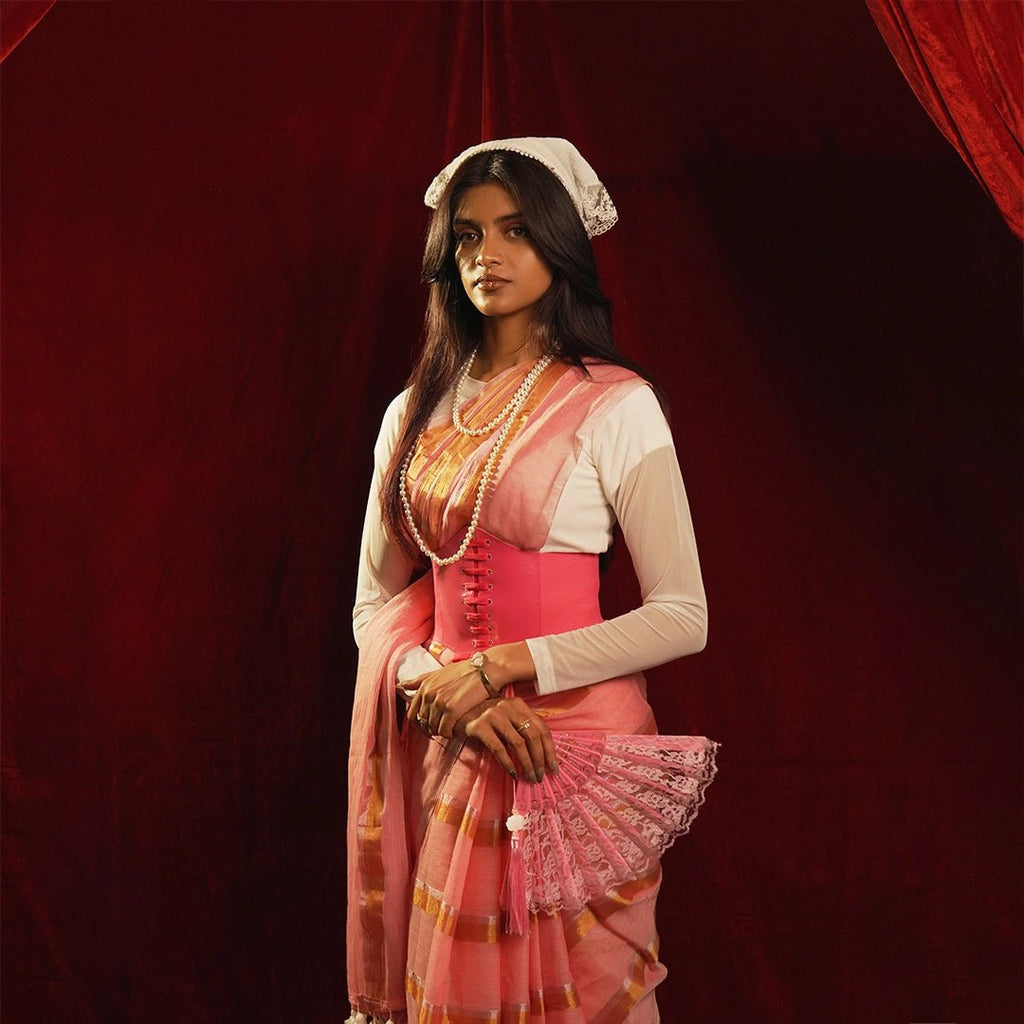 Soft Pink Handloom Zari Stripe Saree | Festive Traditional Weave - Kottanz Loom CoSareeKottanz Loom Co