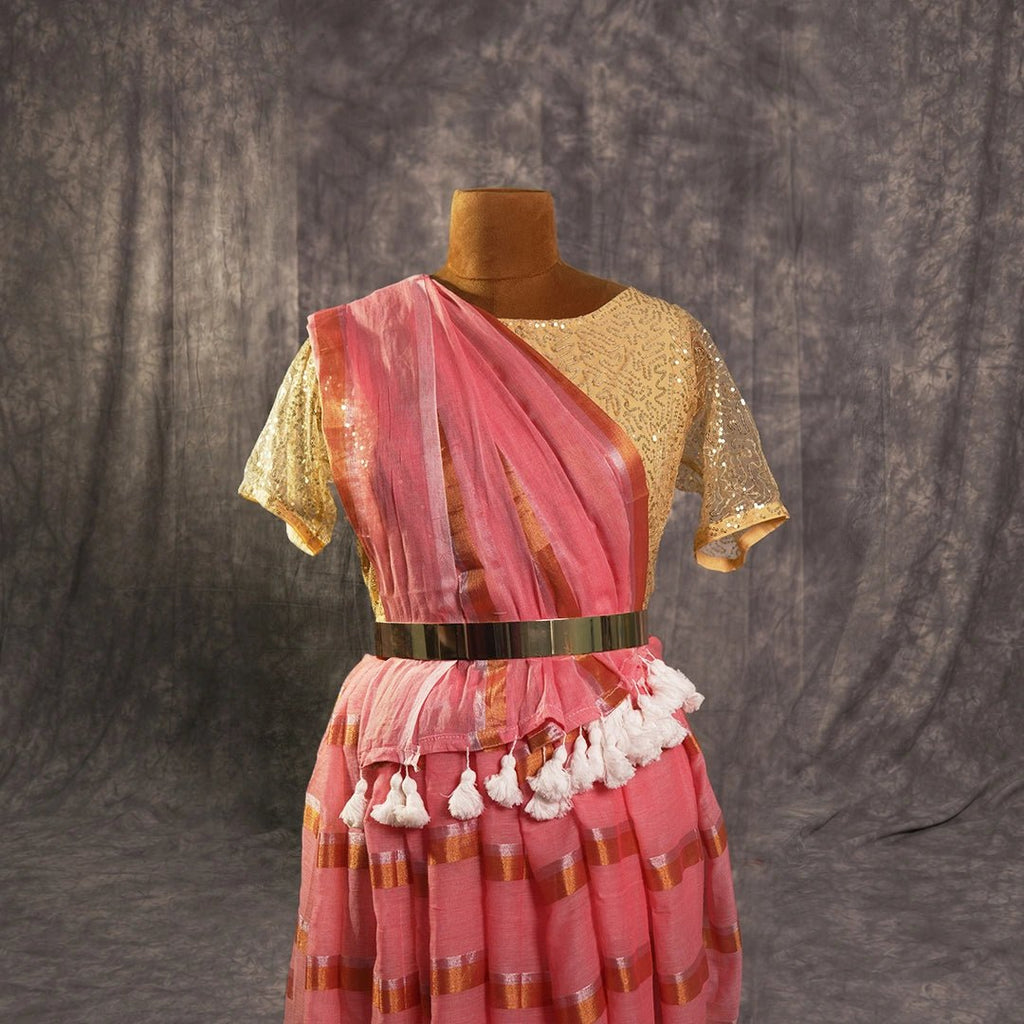 Soft Pink Handloom Zari Stripe Saree | Festive Traditional Weave - Kottanz Loom CoSareeKottanz Loom Co