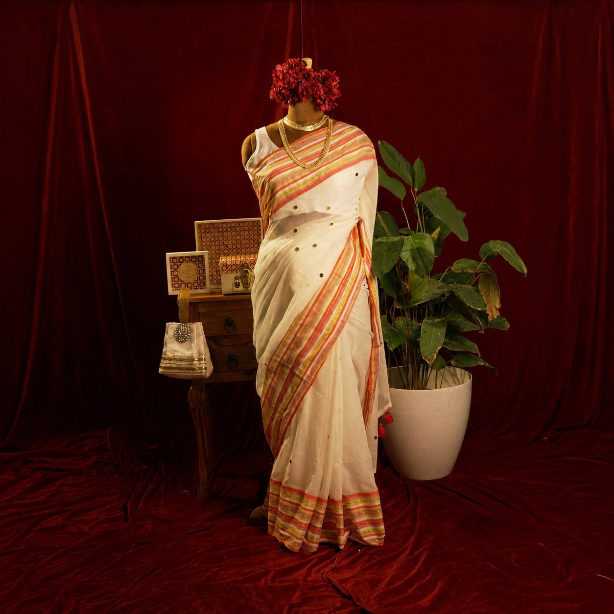 Sunset Stripe Chumki Saree – Handloom Saree - Kottanz Loom CoSareeKottanz Loom Co
