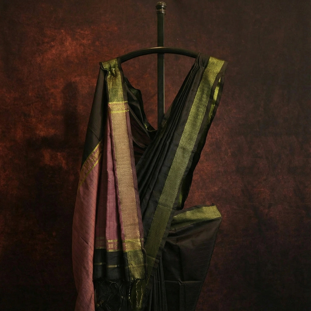 Black Mul Cotton Jacquard Saree | Elegant Handwoven Drape