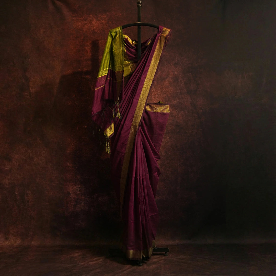 Purple Mul Cotton Jacquard Saree | Handwoven Traditional Drape