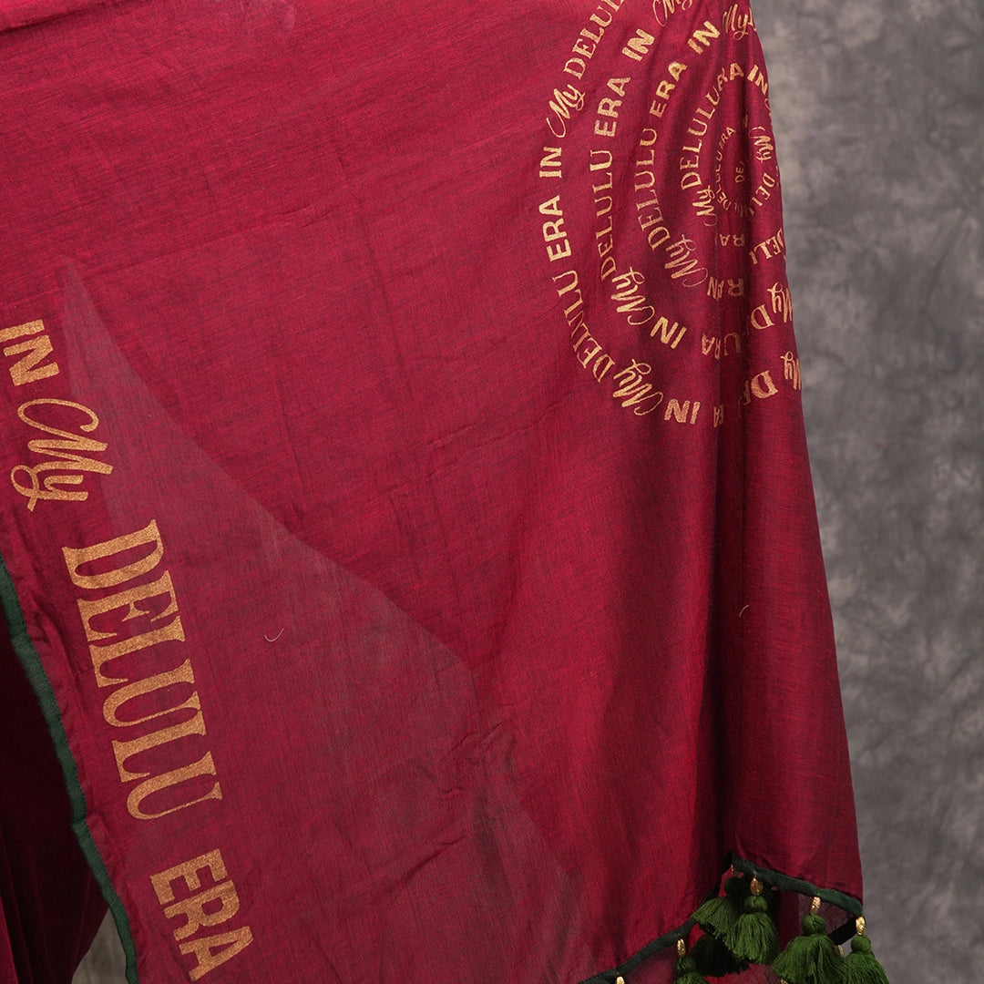 Delulu Edit Saree | Wine Designer Saree with Statement Border