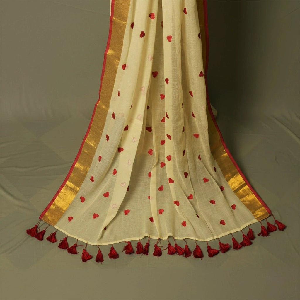 White Heart Embroidery Saree – Elegant Designer Party Wear Saree - Kottanz Loom CoSareeKottanzloom