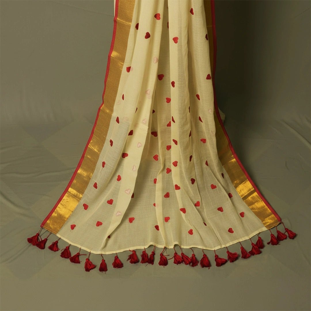 White Heart Embroidery Saree – Elegant Designer Party Wear Saree - Kottanz Loom CoSareeKottanzloom