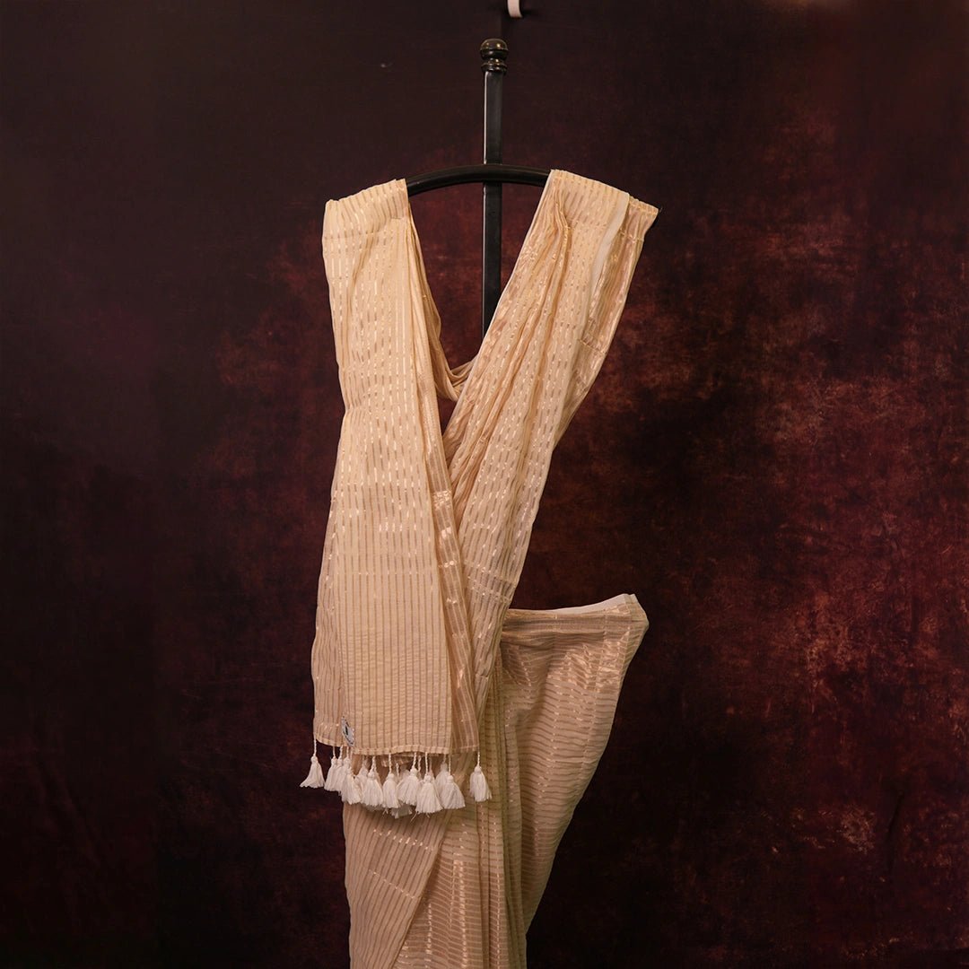 White Mul Cotton Saree | Handwoven Lightweight Indian Saree - Kottanz Loom CoSareeKottanz Loom Co