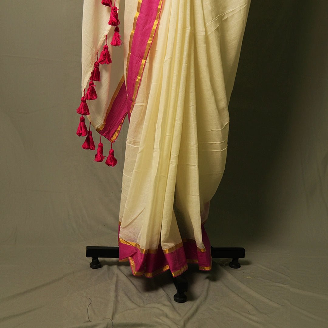 White Mul Cotton Saree – Soft, Simple & Elegant Daily Wear - Kottanz Loom CoSareeKottanzloom