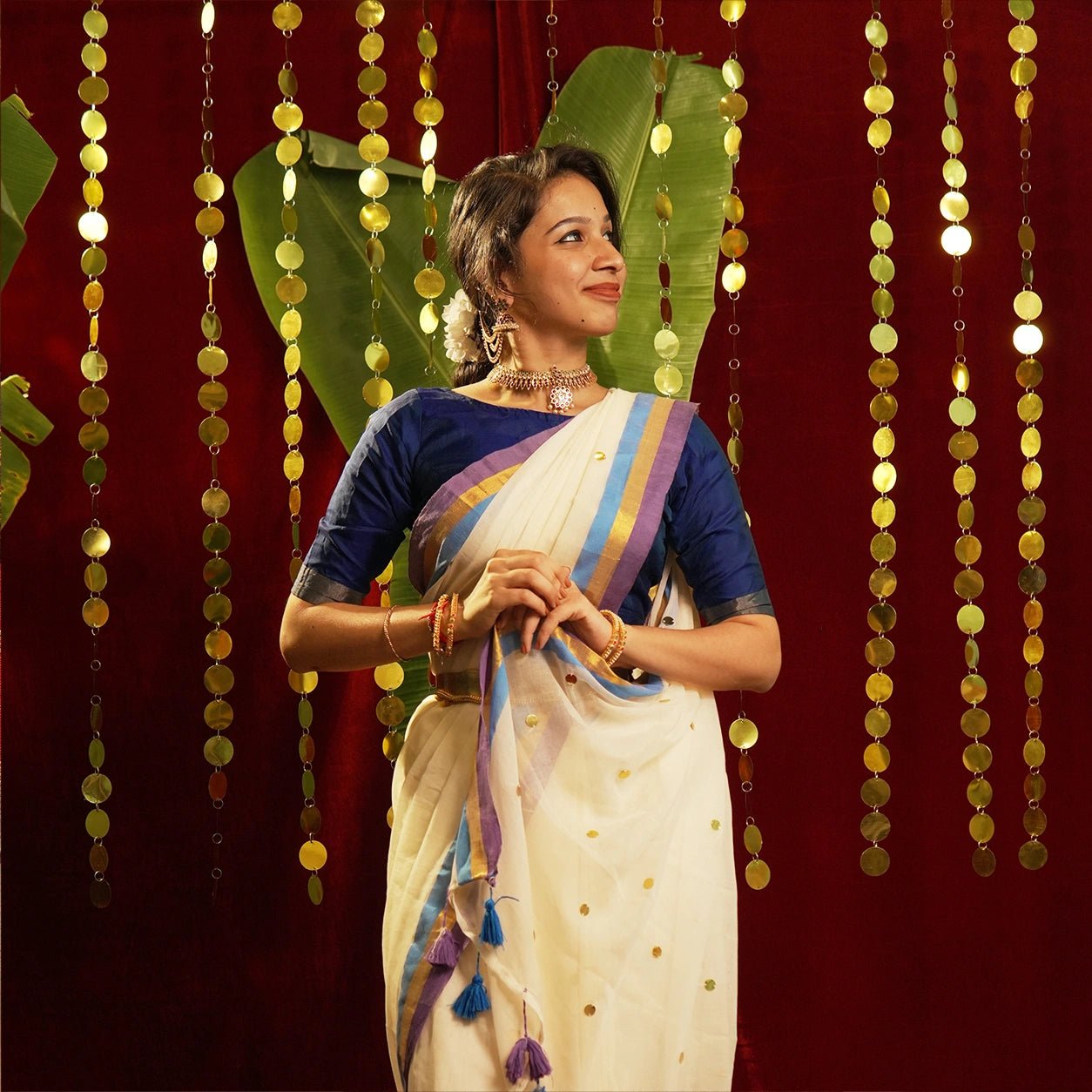 White Multistripe Chumki Saree – Handwoven Mul Cotton Indian Festive Saree - Kottanz Loom CoSareeKottanz Loom Co