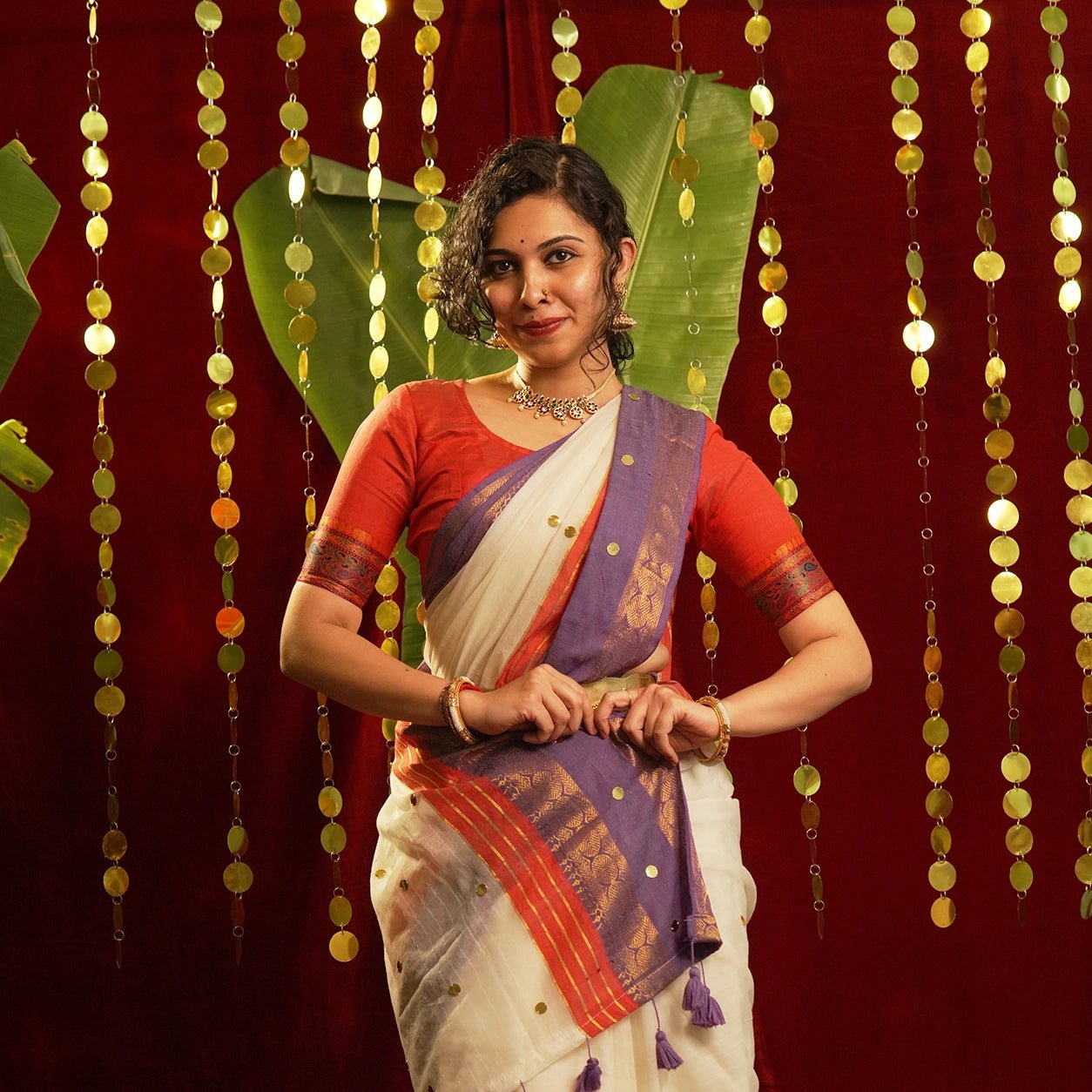 White Purple Chumki Saree – Mul Cotton Handloom Saree - Kottanz Loom CoSareeKottanz Loom Co