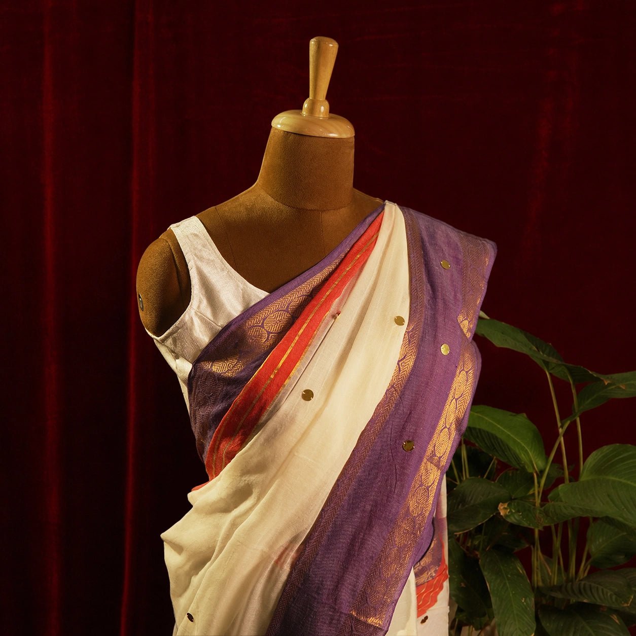 White Purple Chumki Saree – Mul Cotton Handloom Saree - Kottanz Loom CoSareeKottanz Loom Co