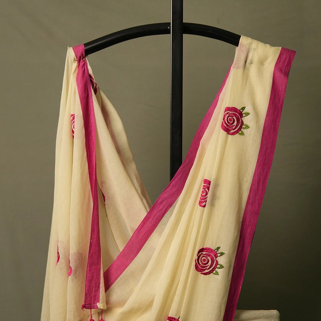 White Rose Embroidery Saree | Premium Festive & Party Wear Saree - Kottanz Loom CoSareeKottanzloom