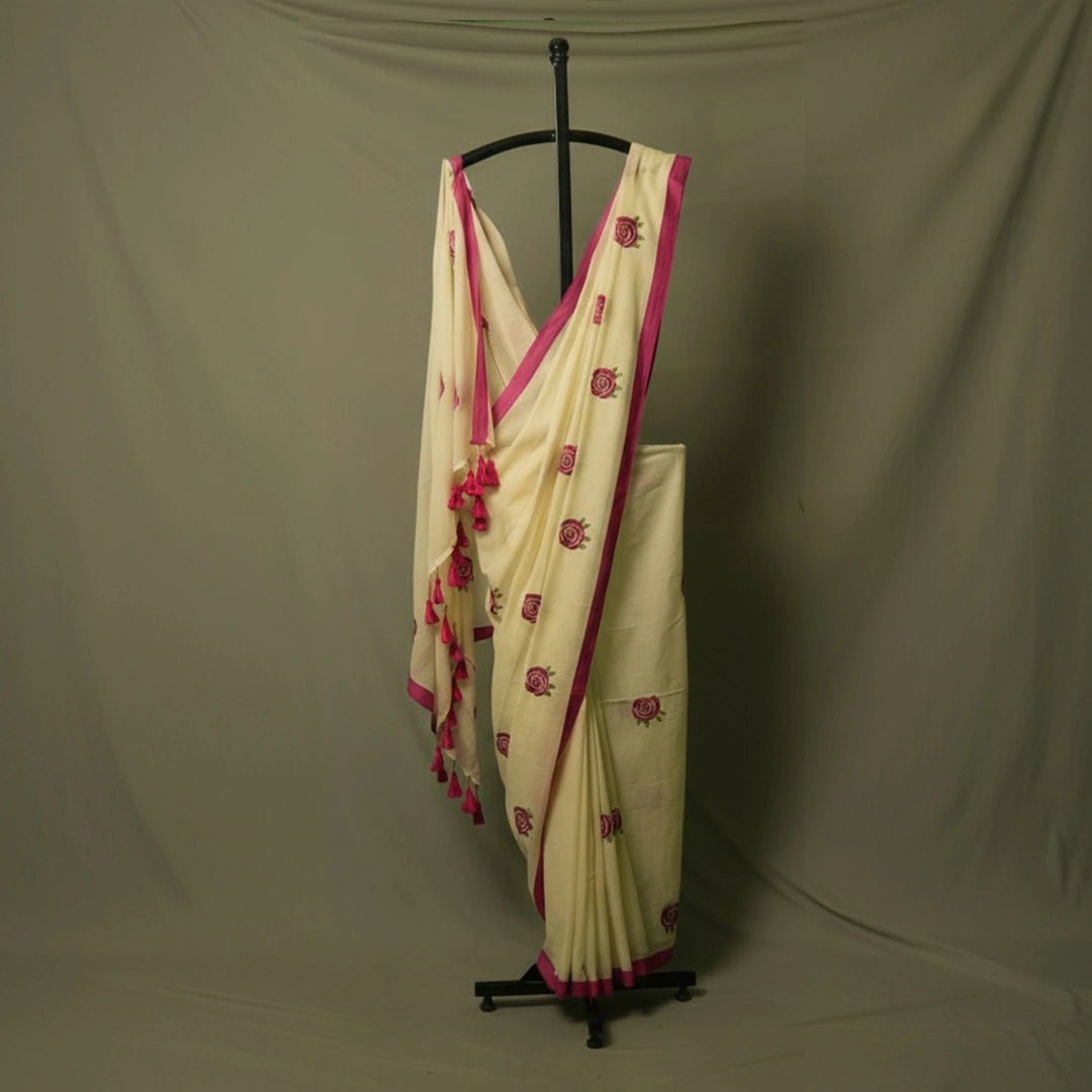 White Rose Embroidery Saree | Premium Festive & Party Wear Saree - Kottanz Loom CoSareeKottanzloom