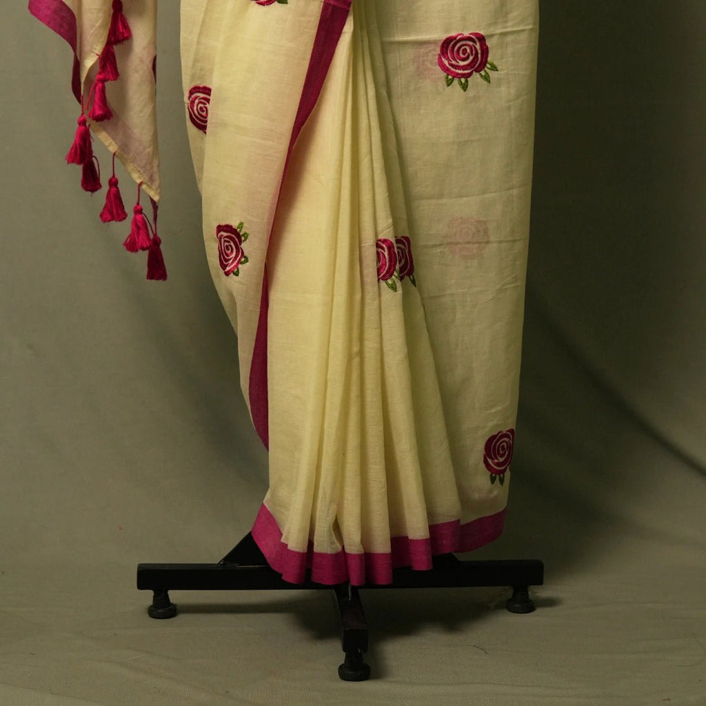 White Rose Embroidery Saree | Premium Festive & Party Wear Saree - Kottanz Loom CoSareeKottanzloom